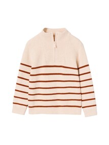 Gestreifter Strickpullover mit Reißverschluss-Kragen für Jungen