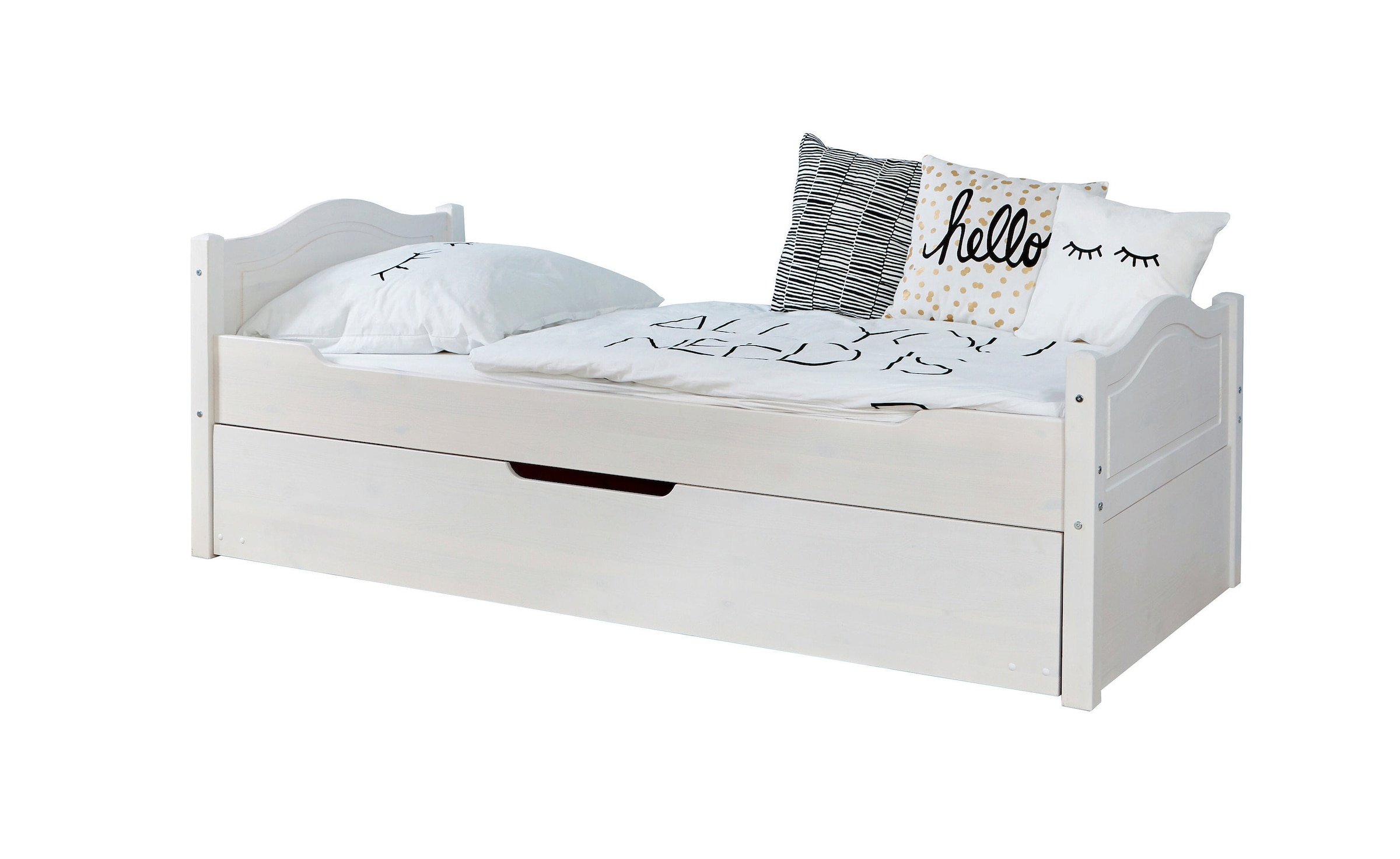 Ticaa Einzelbett "Leni" 90x200 Kiefer Weiß