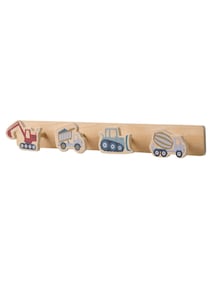 Wandgarderobe BAUSTELLE mit 4 Kleiderhaken, Traktor, Bagger Kinderzimmer
