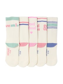 5er-Pack Sport-Socken mit Schriftzug & Herzmotiven, Kinder