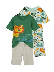 2er-Pack Jungen Sommer-Schlafanzüge, Savannentiere mit Recycling-Baumwolle