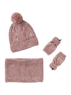 Mädchen-Set: Mütze, Rundschal & Handschuhe