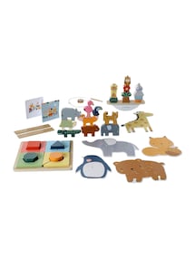 Lernspiel-Set ab 2 Jahren: Formen-Puzzle, Stapelspiel, Perlenspiel und Tierpuzzle aus Holz FSC®