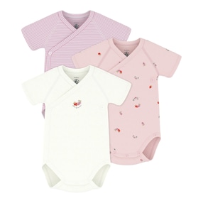 3er-Pack Wickelbodys kurzarm Ringel Erdbeeren