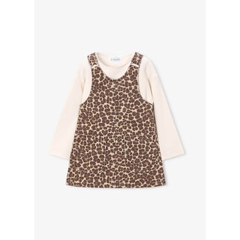 2-tlg. Set Shirt langarm Rippqualität und Latzkleid Leoprint