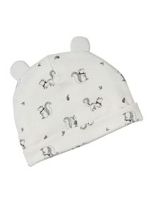 Baby Set mit Mütze, Fäustlingen, Dreieckstuch und Schühchen, Eichhörnchen-Print