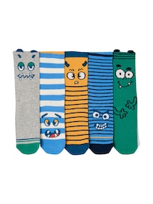 5er-Pack Socken mit Monster und Streifen, Kinder
