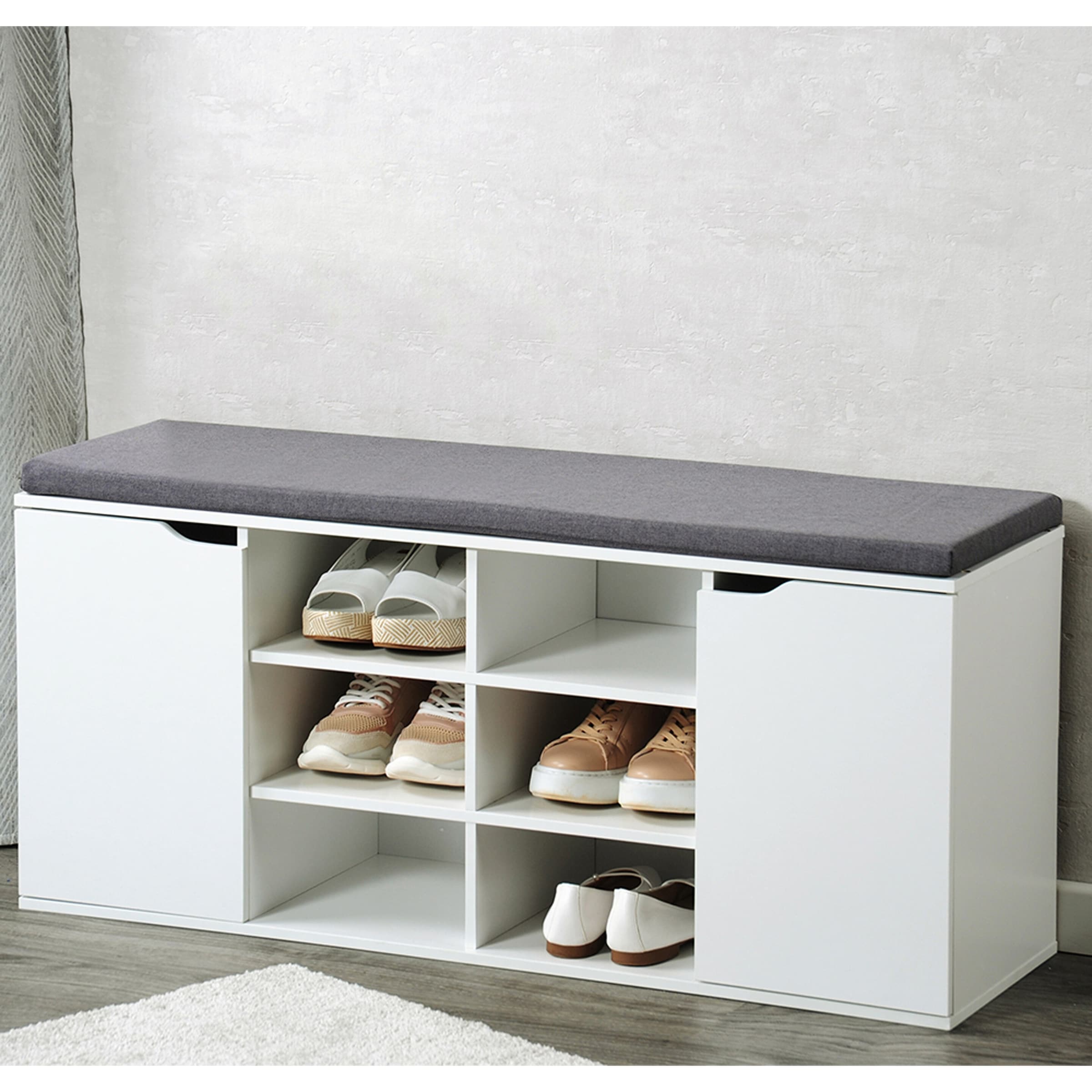 Schuhschrank mit Sitzkissen, 2 Türen und 6 Fächer