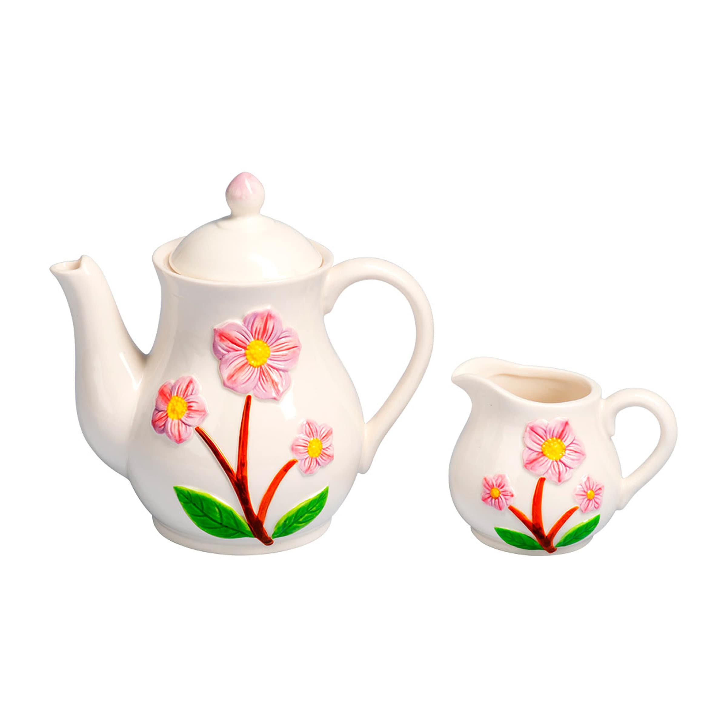 Kannen-Set Kaffeekanne & Milchkännchen „Blumen“, 2-teilig