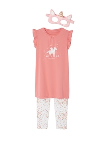 Mädchen-Set: Nachthemd, Leggings, Einhornmaske