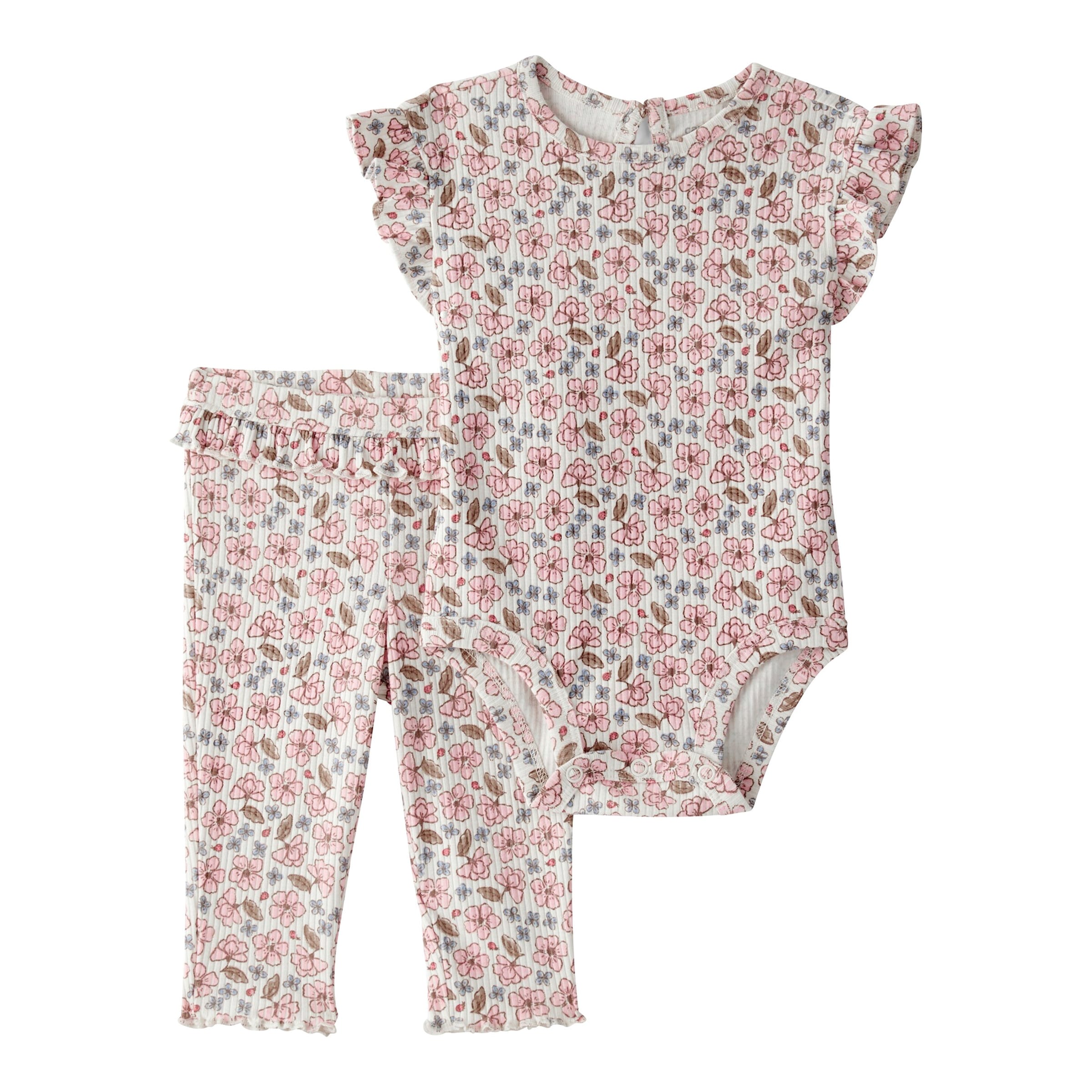 Carter's 2-tlg. Set Body kurzarm und Leggings Blumen Rippqualität