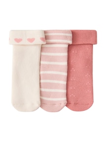 3er-Pack Baby Socken mit Umschlagbund, Herzen und Ringel, Mix mit Bio-Baumwolle