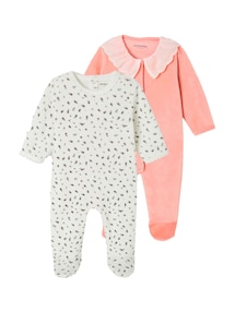 2er-Pack Baby Samt-Strampler mit Recycling-Polyester, Blumen und Kragen
