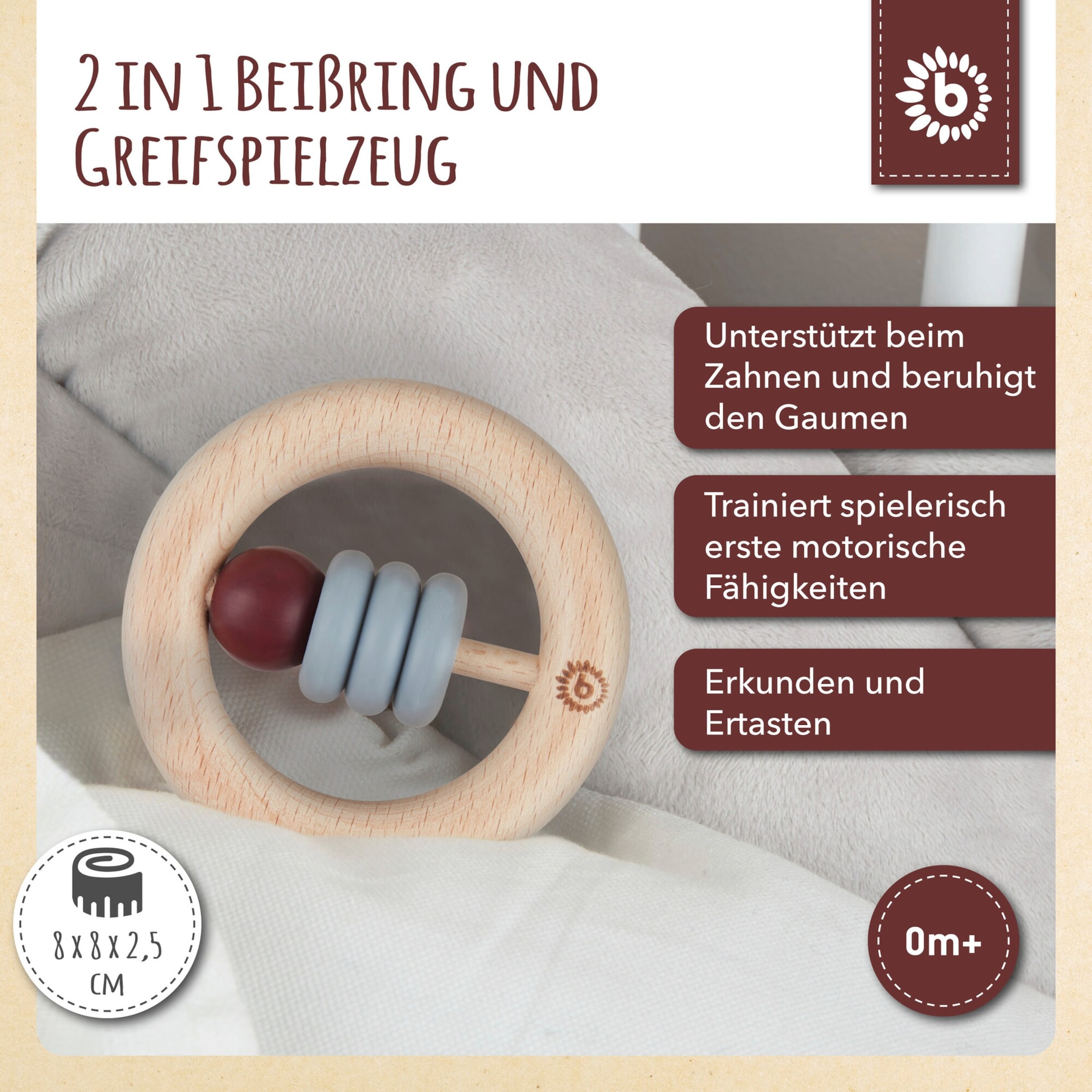 Bieco Holz Beißring mit Silikonball Rund - ab Geburt