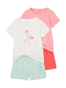 2er-Pack Mädchen Sommer-Schlafanzüge Regenbogen & Flamingo, mit Recycling-Baumwolle