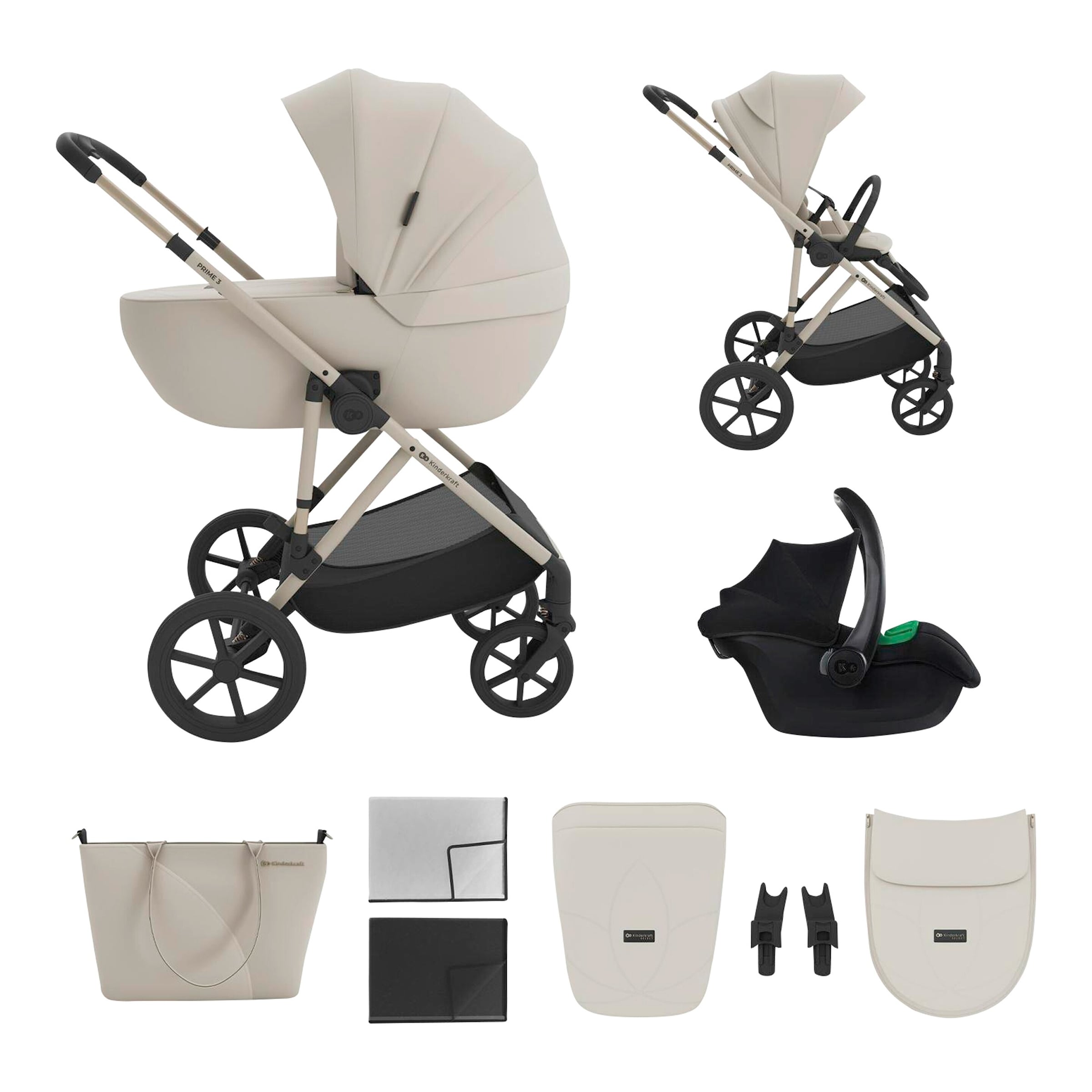 Kinderkraft Kombikinderwagen Trio-Set PRIME 3 3in1 inkl. Babyschale MINK PRO 2 beige