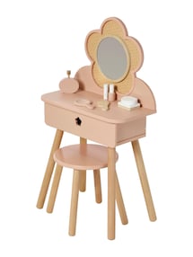 Kinder Schminktisch mit Zubehör, Holz FSC® und Rattangeflecht