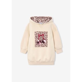 Sweatkleid langarm mit Kapuze Kirschen Leoprint