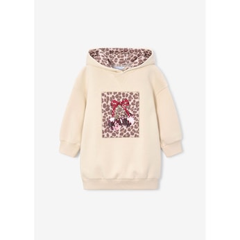 Sweatkleid langarm mit Kapuze Kirschen Leoprint