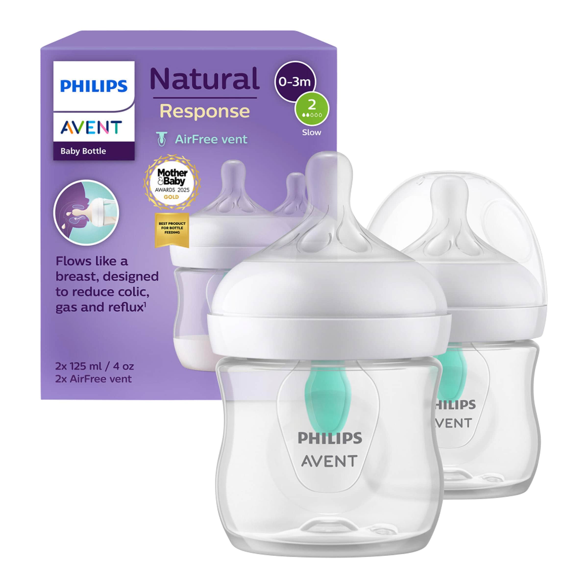 2er-Pack Babyflasche Natural Response, AirFree, 125ml, ab Geburt
