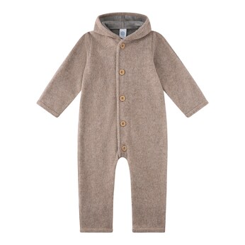 Wollfleece-Overall mit Kapuze und Klappbündchen