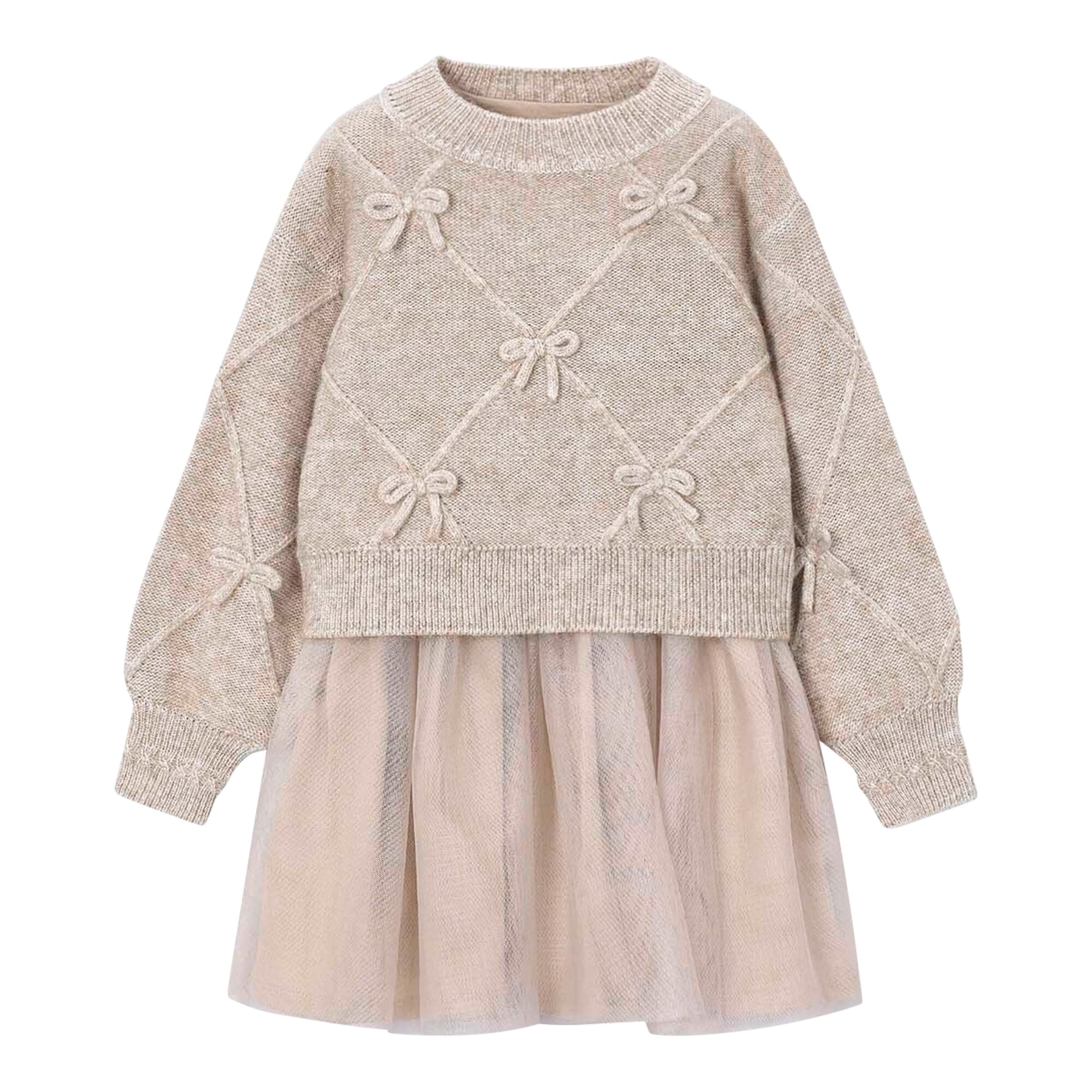 Mayoral 2-tlg. Set Pullover Schleifen und Tüllkleid ohne Arm