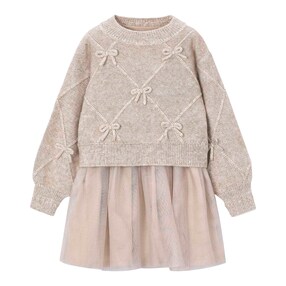 2-tlg. Set Pullover Schleifen und Tüllkleid ohne Arm