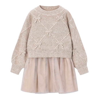 2-tlg. Set Pullover Schleifen und Tüllkleid ohne Arm