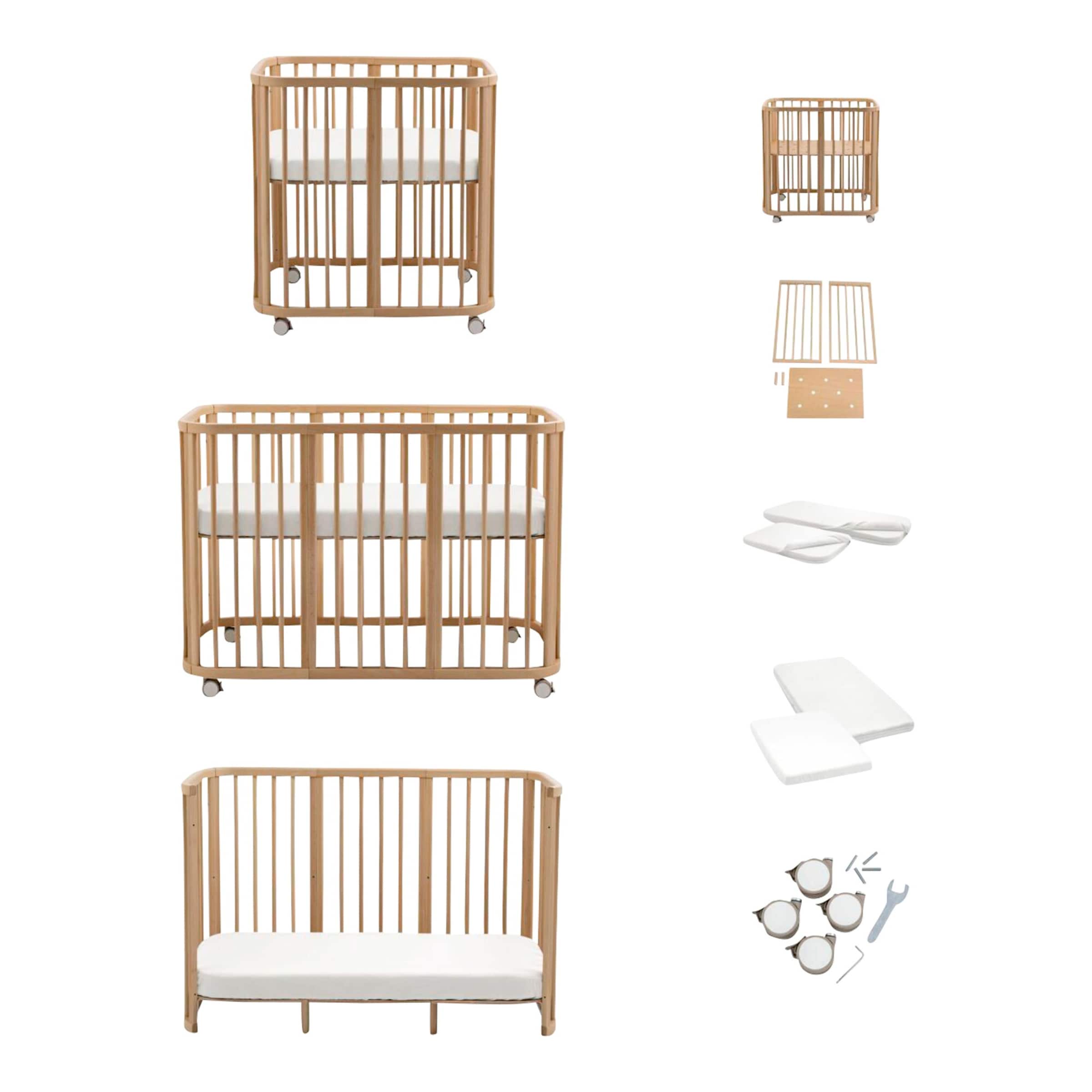 Stokke® Nighti™ Bundle Nighti Mini inkl. Umbausatz, 2 Matratzen, 2 Spannbetttücher und Rollen