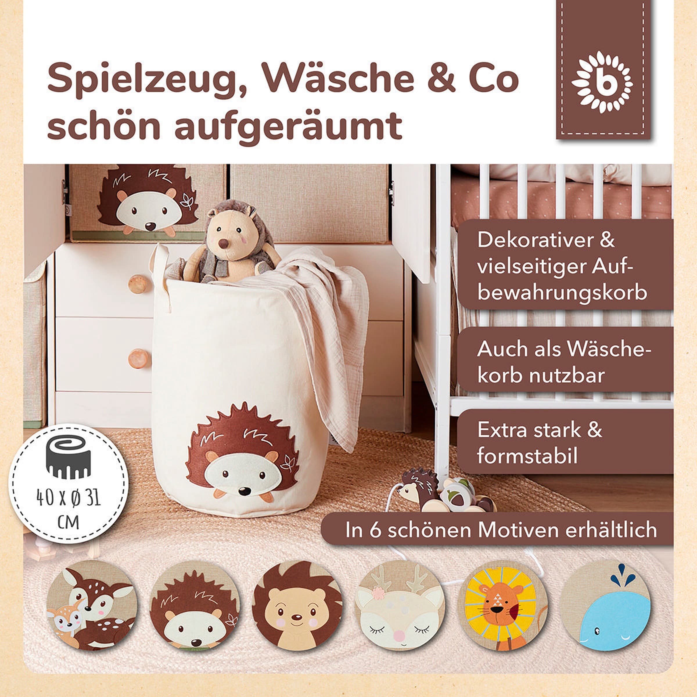 Bieco Wäschekorb Spielzeugkorb Igel