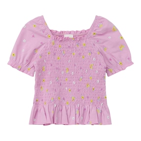 T-shirt fleurs papillons smocké