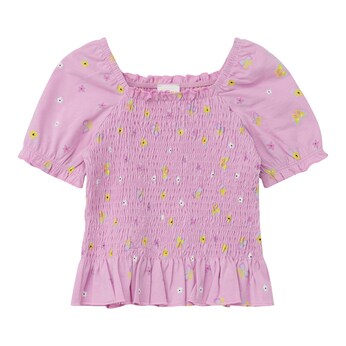 T-Shirt Blumen Schmetterlinge gesmokt