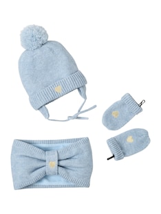 Mädchen Baby-Set: Mütze, Rundschal & Fäustlinge, Herz