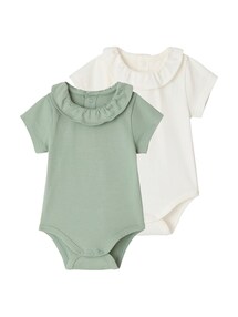 2er-Pack Baby Kurzarm-Bodys, Rüschenkragen