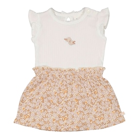 Krepp-Kleid Flügelarm Blumen Rippqualität