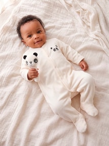 Baby-Set PANDA Strampler und Rassel aus Samt