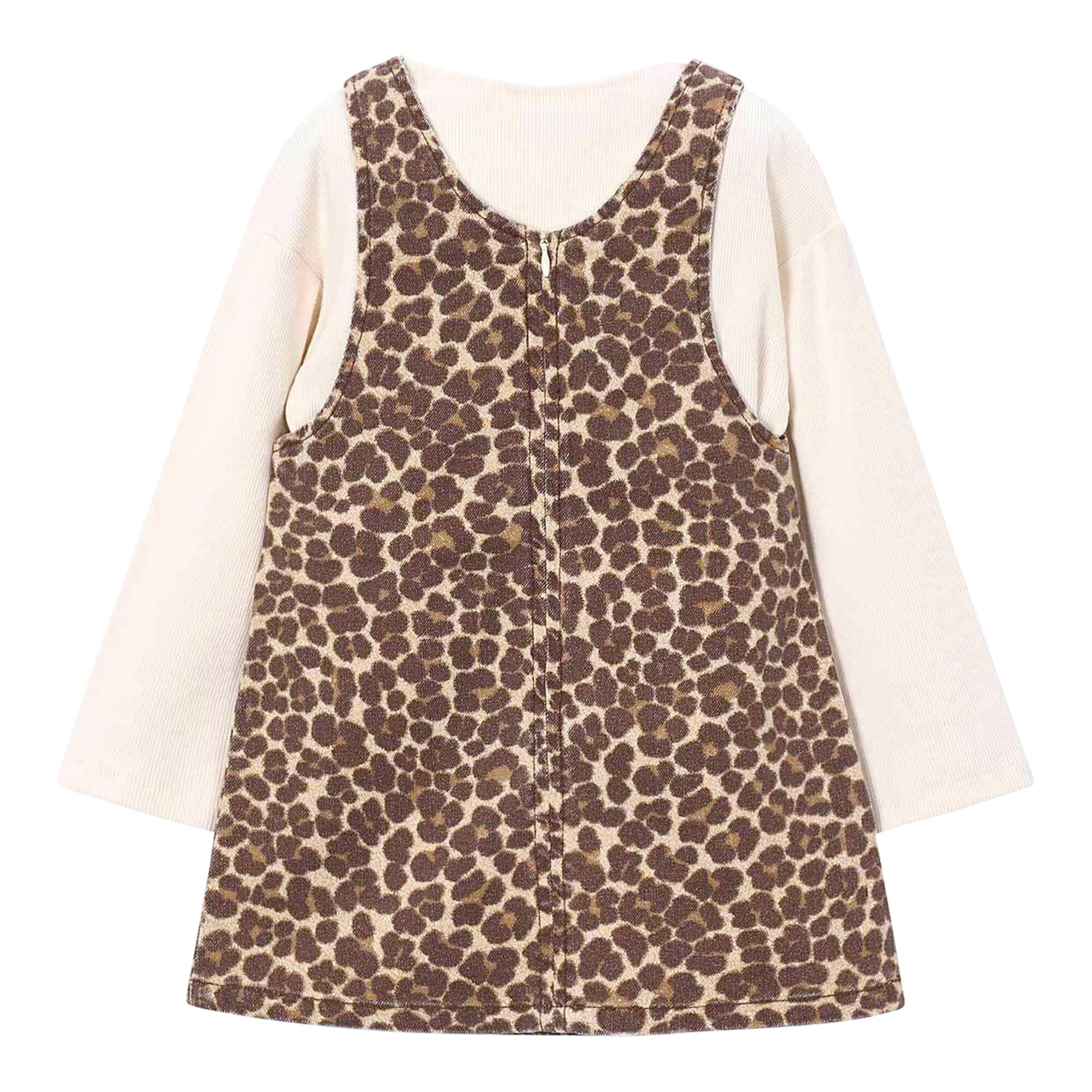 Mayoral 2-tlg. Set Shirt langarm Rippqualität und Latzkleid Leoprint