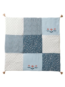 Baby Patchwork-Spieldecke/ Laufstalleinlage INDIEN BLUME, Quasten