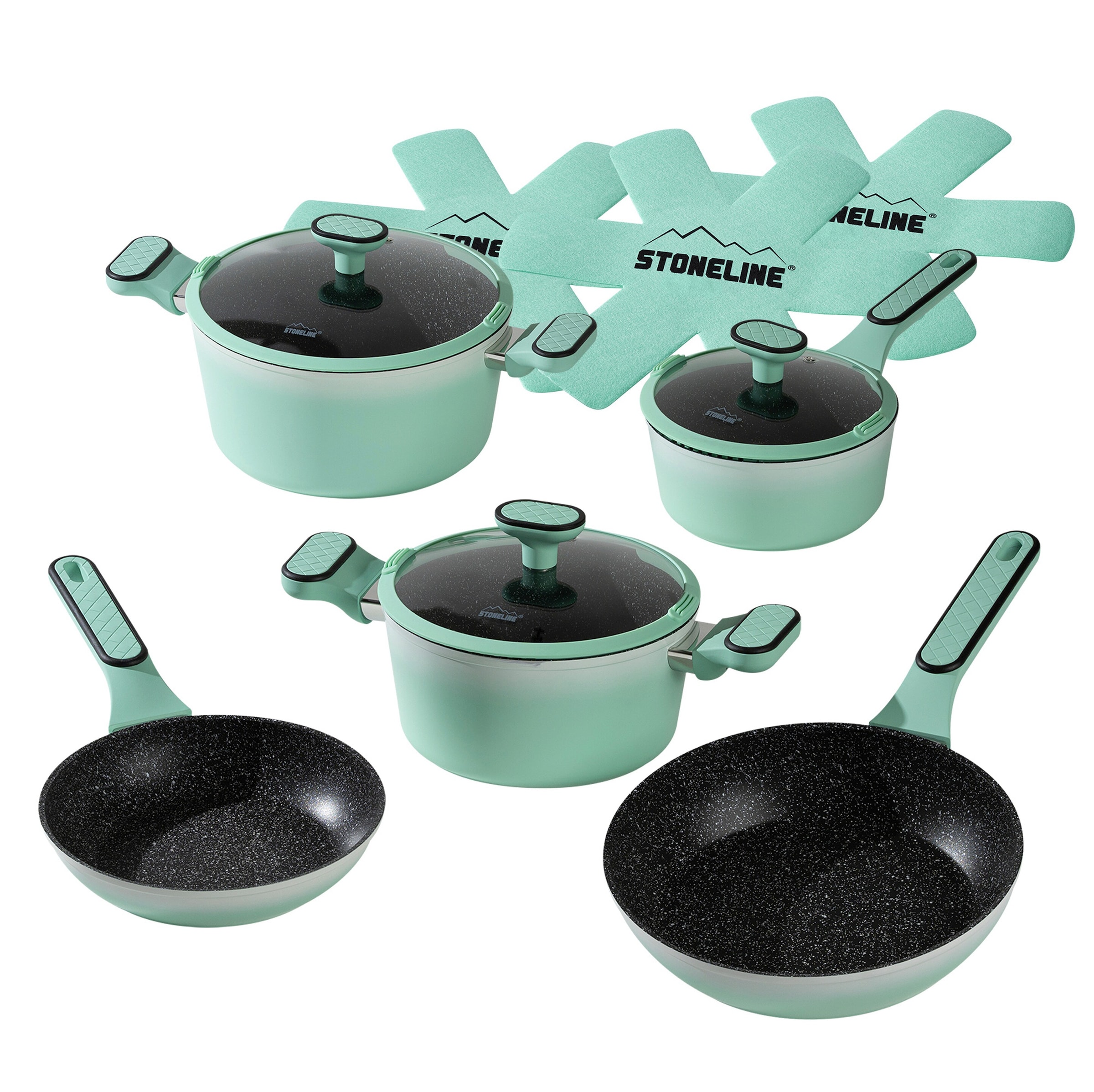 STONELINE® STONELINE Kochgeschirr-Set 11-teilig 18/20/24 Mint | mit Deckeln