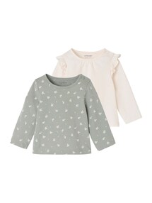 2er-Pack Baby Langarmshirts BASIC, Print & Uni mit Volants
