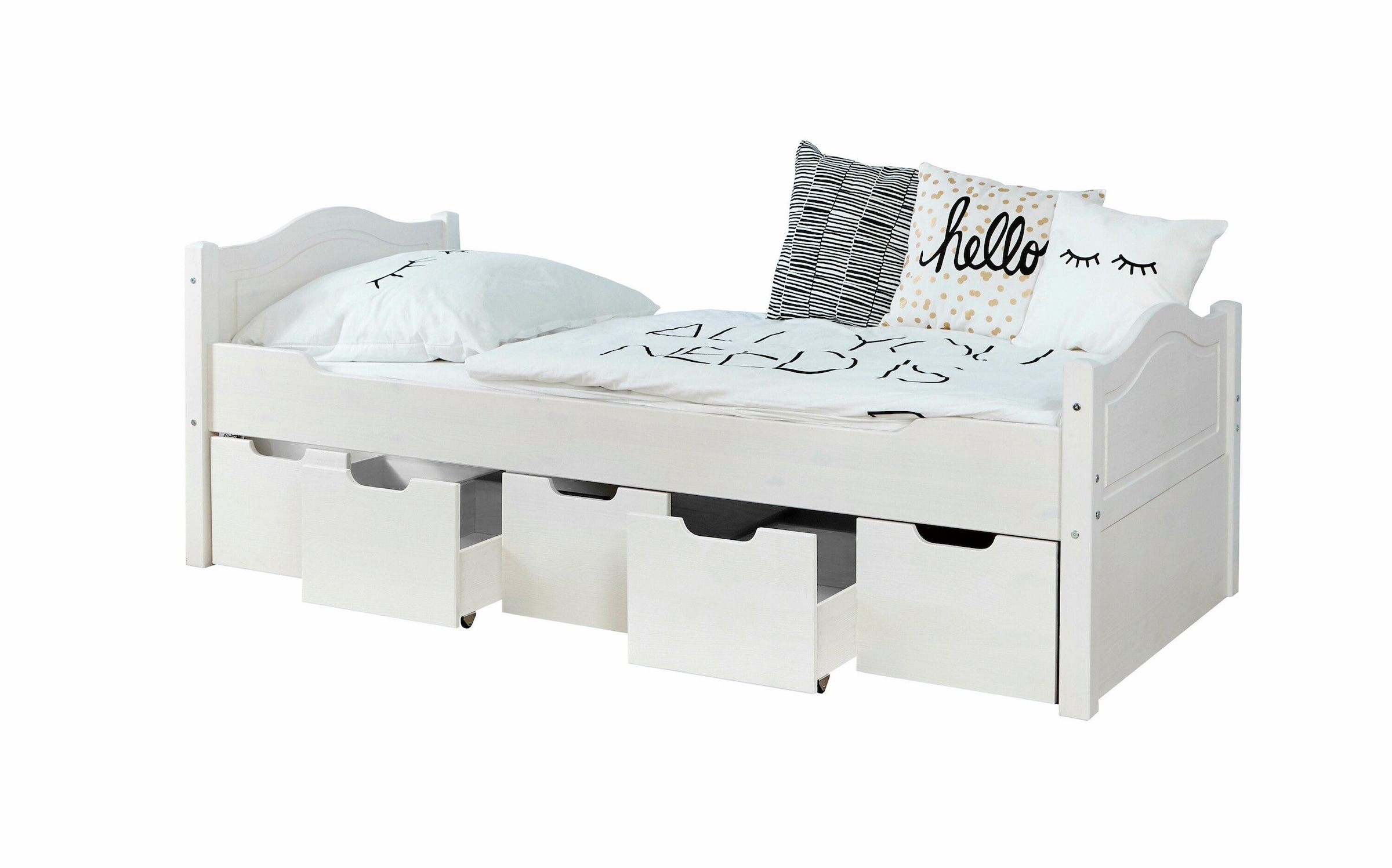 Ticaa Einzelbett "Leni" 90x200 Kiefer Weiß