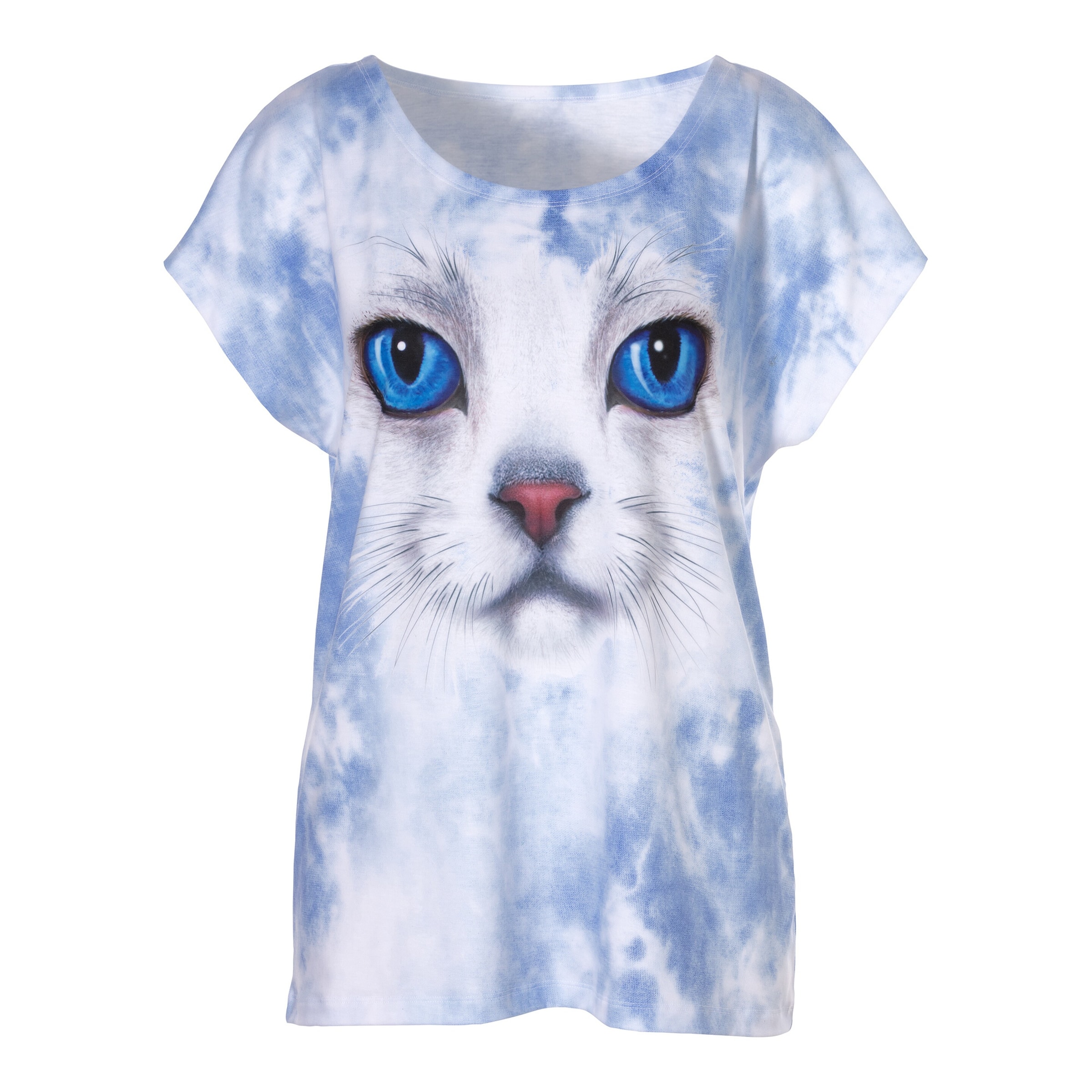 T-Shirt „Katze Lou“ blau weiss M Damen
