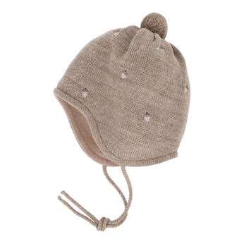 Winter-Strickmütze mit Bommel Eichel-Stickereien