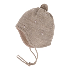 Winter-Strickmütze mit Bommel Eichel-Stickereien