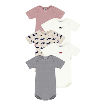 5er-Pack Bodys kurzarm Ringel Wale