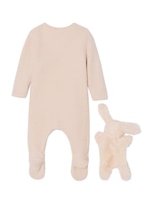 Baby Geschenk-Set: Strick-Overall und Plüschhase