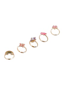 5er-Set Ringe mit Einhorn, Blume Mädchen, Geschenkbox