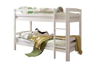 TiCAA Etagenbett, Kinderbett, Stockbett Funktionsbett für Kinder mit Treppe & Zwei Liegeflächen teilbar aus Buche Massivholz weiß Bettgestell 90 x 200