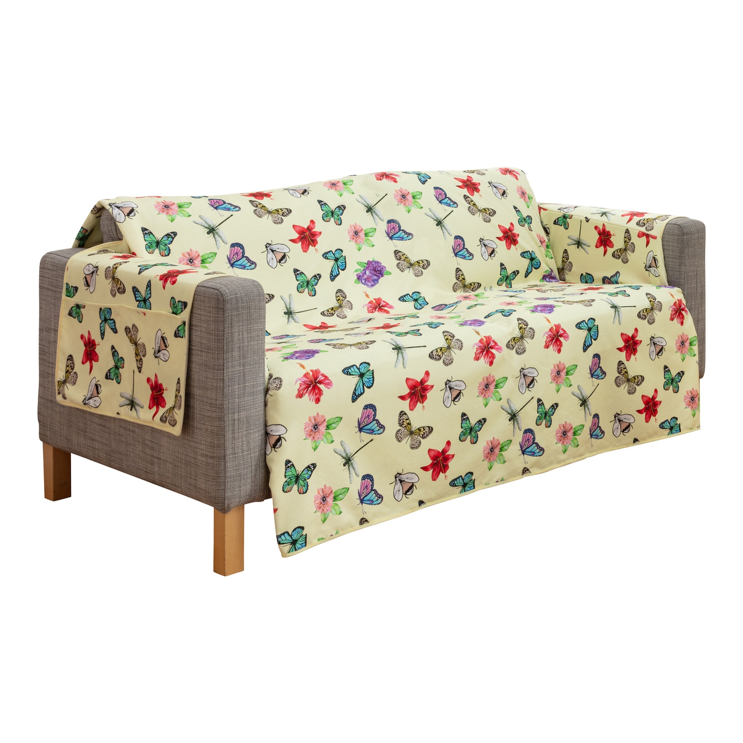Frottee-Sofaschoner „Schmetterling“ gelb mehrfarbig