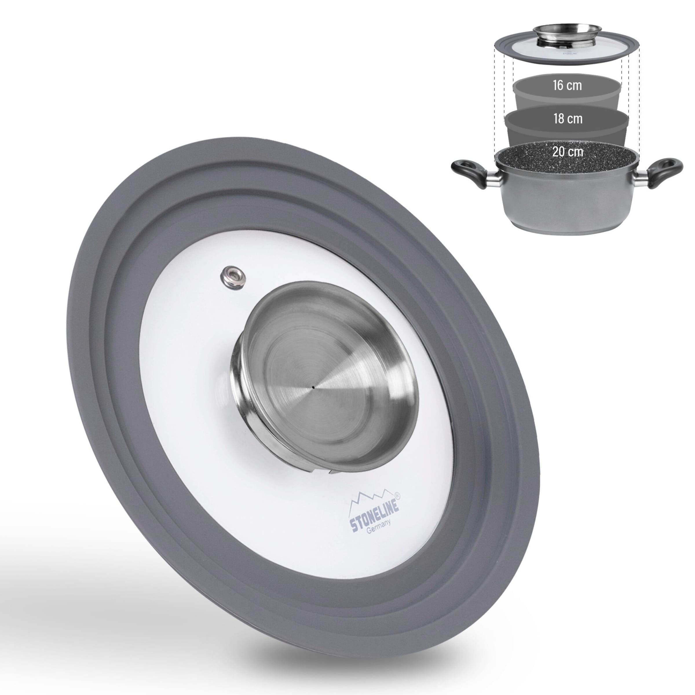 STONELINE® STONELINE Universal Glasdeckel 16/18/20 mit Aroma-Funktion | Grau